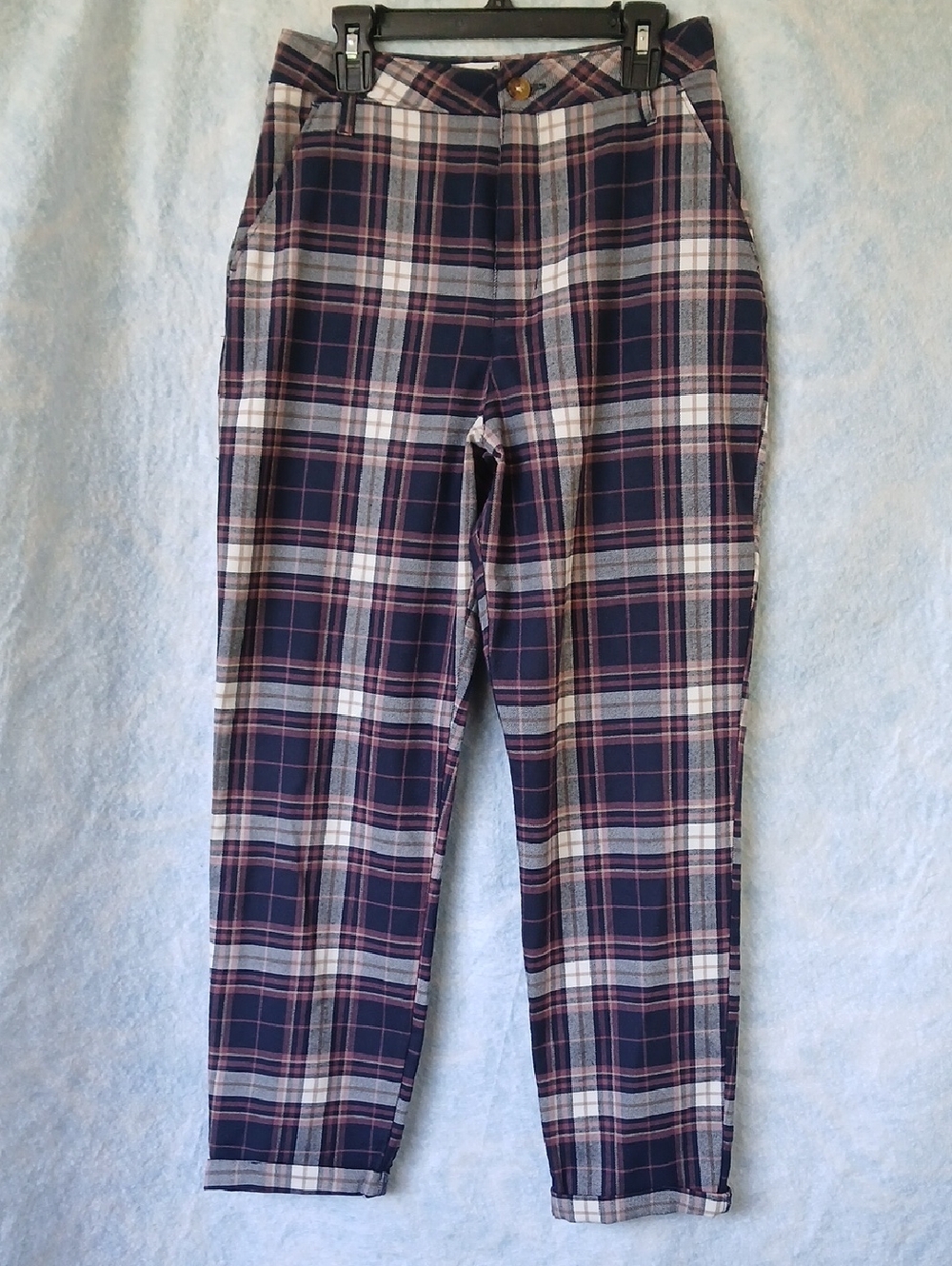 Hollister Plaid Ultra High-Rise Pants in Navy Pink Plaid Women Juniors SZ 1R W25